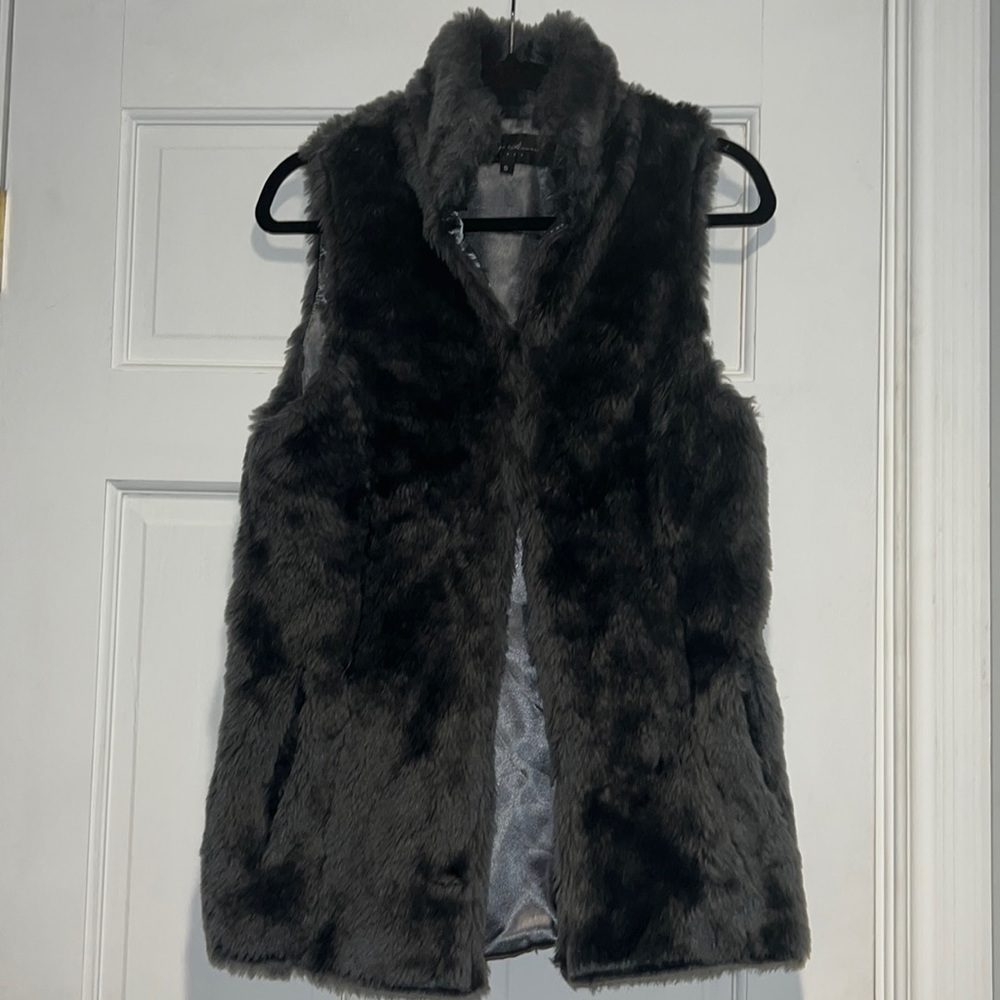 Vintage Havana Black Label Faux Fur Vest Size Small Dark Grey - Picture 3 of 13